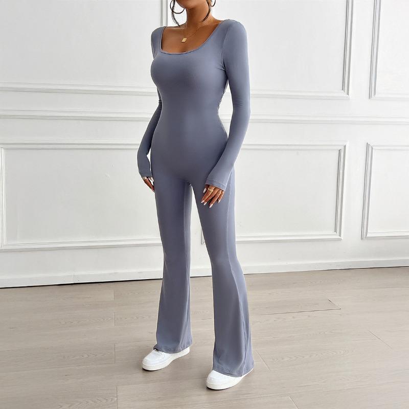 Женский комбинезон из микрофибры с длинными рукавами и U-образным вырезом на осень и зиму