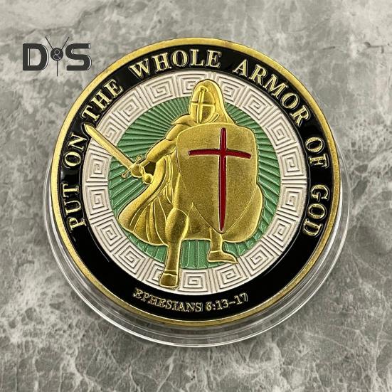 Монета «Доспехи Бога» диаметром 1,57 дюйма, металлическая сувенирная монета, надетая на все доспехи Бога, двухсторонняя монета «Бронированный солдат» для Военной церкви