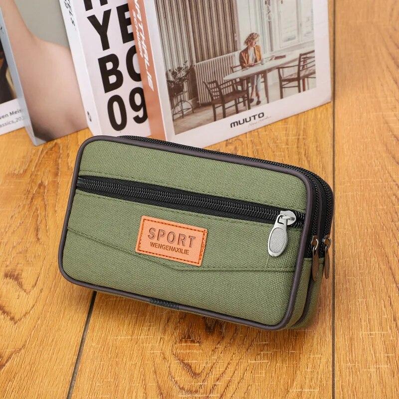 Multi Layer Men Phone Pouch Belt Waist Bag Fanny Pack Canvas Purse Small Pocket Design Belt Pouch Purse Bag for Phone