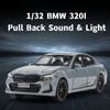 1/32 BMW 320i SUV Miniature Diecast Toy Car Model Sound & Light Doors Openable Educational Collection Gift for Children Boy Kid