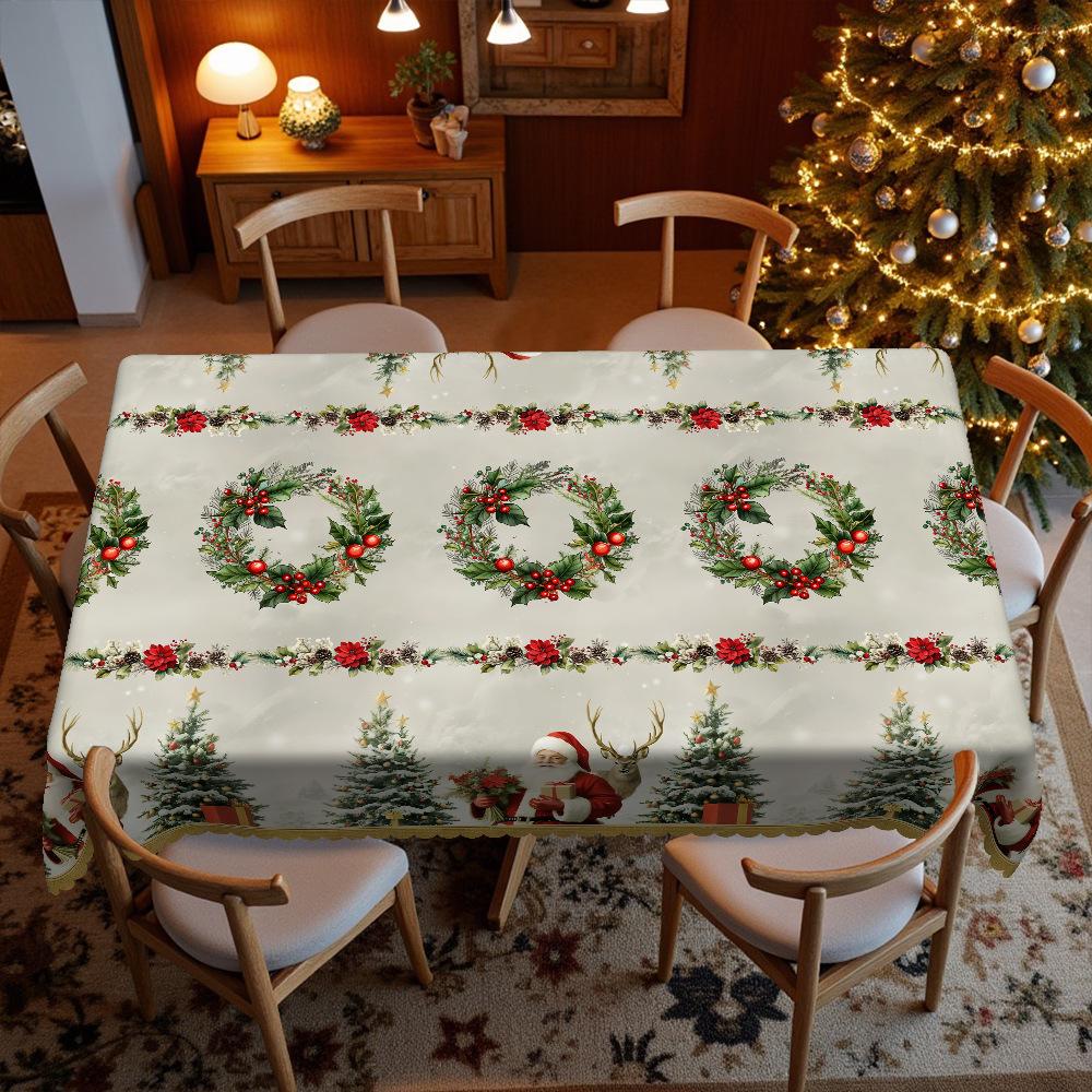 Christmas Table Decoration Tablecloth Santa Elk Snow Print, Waterproof, Dining Table Coffee Table Cover
