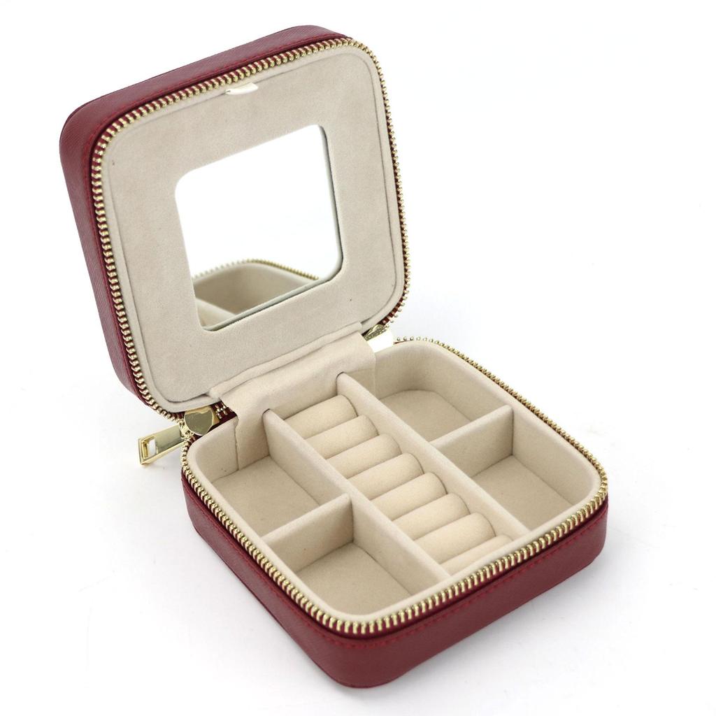 In Stock Engagement Gift Set: Multi-Functional Jewelry Box with Mirror, Ring Holder, and Leather Necklace Compartment.