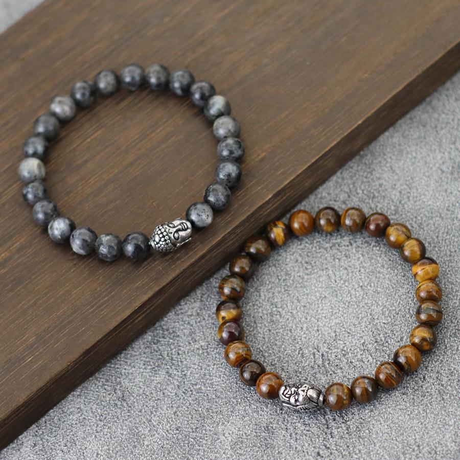 New One Buddha One Demon Beaded Men Bracelet Unfading Not Allergic Stainless Steel Natural Stone Braslet Homme Meditation Joias