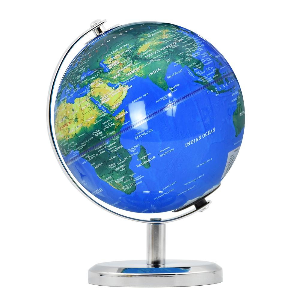 EXCELLENCE 14cm Metal with Stand Rotating Geography Education Globe Earth World Map Led Lights School Teaching Tool