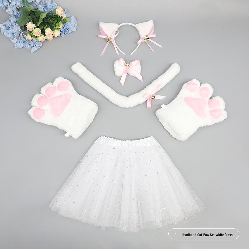 Милый кошачий косплей-набор: Ободок с кошачьими ушками, перчатки-лапки и аксессуар-хвост
