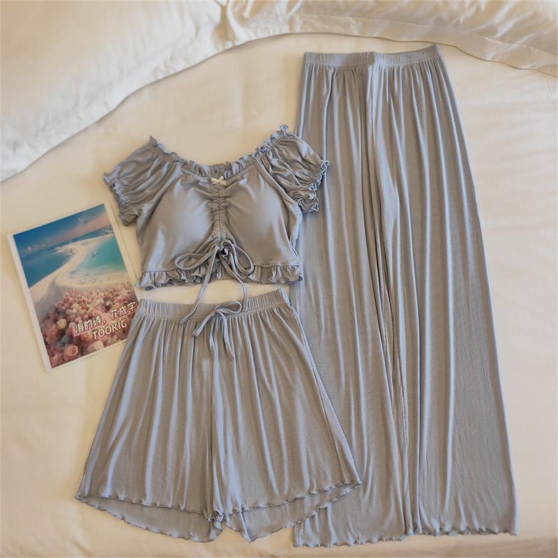 Женский летний комплект пижамы из модала с пышными рукавами и встроенными чашечками - Сексуальная домашняя одежда Pure Desire