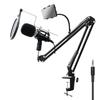 Desk Arm Microphone Stand, Tabletop, Extendable Holder with Flexible Arm and Clamp for Studio Microphones and Condenser Microphones, Foldable Stand