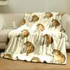 Repeating pattern of seated, brown dogs on a beige background. for all seasons blanket lunch break throw gift