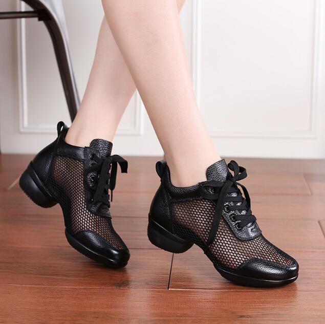 Woman Latin Jazz Ballroom Modern Dance Shoes Soft Sole Breath Genuine Leather Women Dance Shoe High Heels Ladies Dance Sneakers