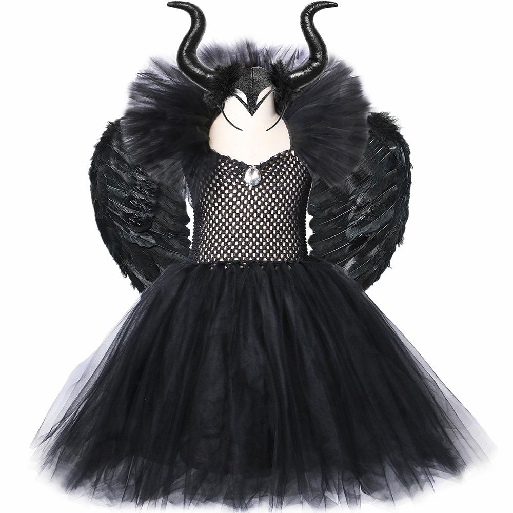 Girls' Maleficent Witch Costume Dress for Halloween Party - Mesh Skirt Set