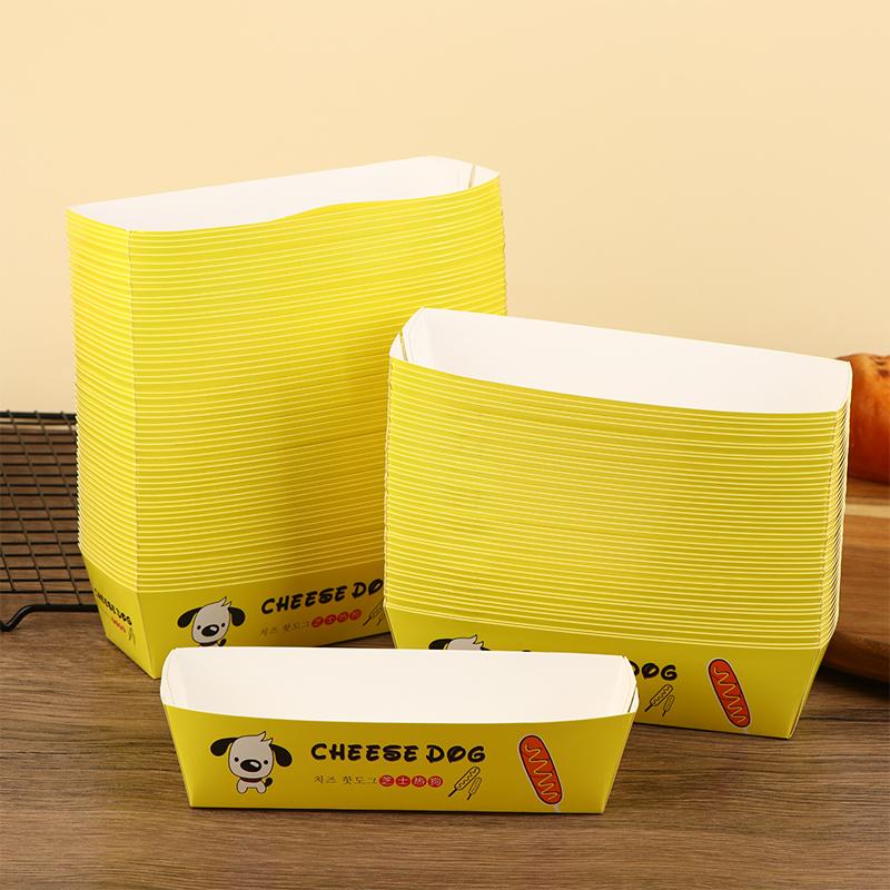 100 шт. Коробка для упаковки хот-догов без складывания Бумажная Одноразовая Посуда для вечеринок Поднос для подачи еды Для кейтеринга Упаковочные коробки