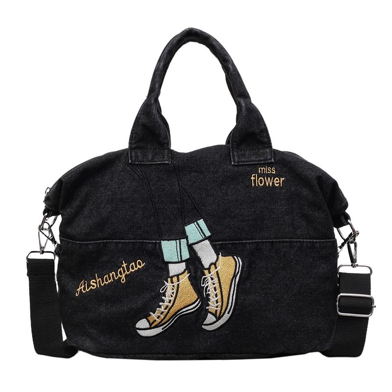 Embroidered Denim Bag Women's Large Capacity Shoulder Crossbody Bag