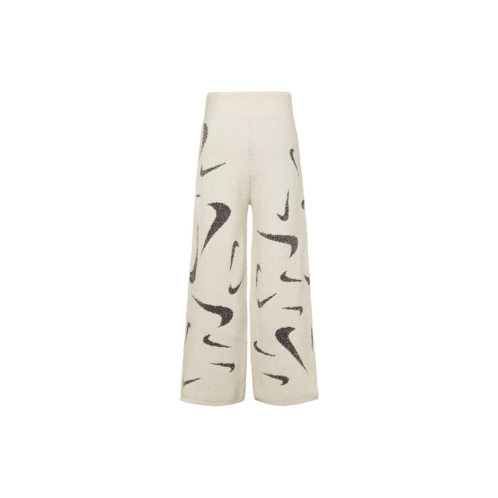 Nike Phoenix Cozy Bouclé Logo Широкие эластичные вязаные повседневные брюки с высокой талией и логотипом Женские брюки Средне-серого цвета FD4289-104