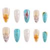 24 Pcs Glossy Fake Nails 3D Ocean Nail Tips with Starfish-Design Lightweight Press On Nails for Daily Party Use