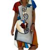 3D Summer Fashion V-neck Women Dress Ladies Short Sleeve Printed Abstract Lines Dress Loose Casual Dress for Women 2022 Summer
