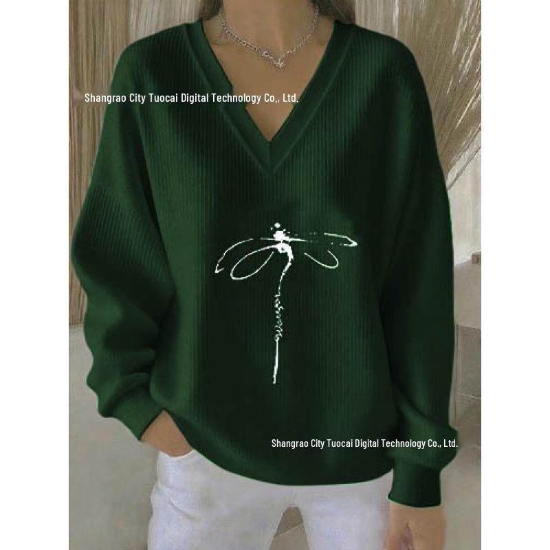 2025 3D Print V-neck Knit Pullover: Versatile Loose Fit Sweater for Autumn/Winter