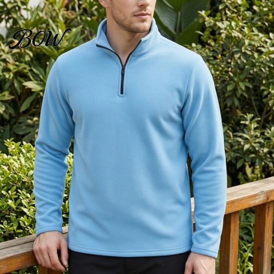 Athletic Shirts for Men Quarter-Zip Sweatshirt, Long Sleeve Mock Neck Pullover Top, Solid Lightweight Outdoor Apparel Color Casual Sweatshirt