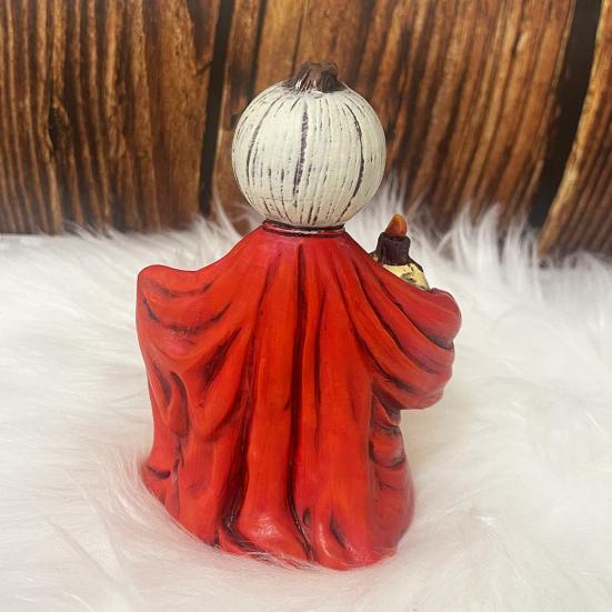 Хэллоуин Статуэтка Тыквы Жуткий Призрак Тыква Держащая Череп Фигурка Смола Готическая Декорация для Дома Внутри Снаружи Настольная Садовая Декорация