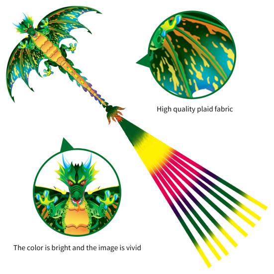 Kite Dragon Fly Multicolor Easy to Fly Laser Engraving Pterosaurs Kite for Kids Children