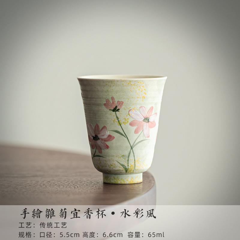 2pc/lot Hand-painted Daisy Teacup Zen Tea Bowl Beautiful Tea Cup Meditation Cup Smelling Fragrant Mug Teaware Supplies Gift 65ML