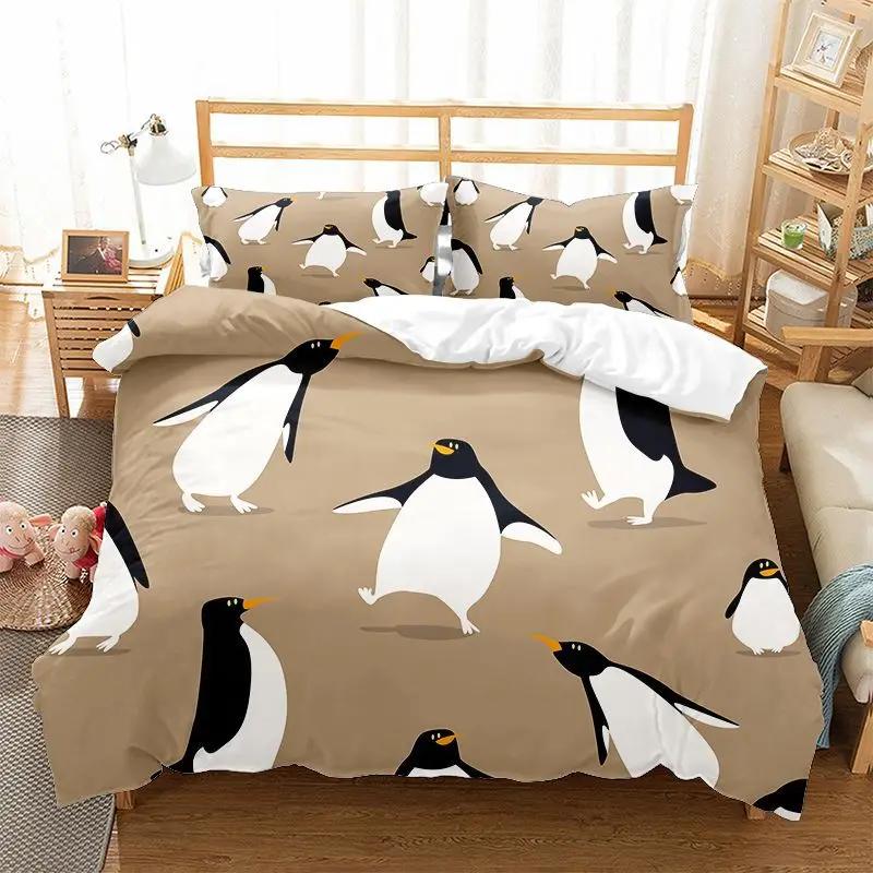 Lovely Cute Penguin Family Quilt Cover Set For Boy Girls Teen 3d Print Arctic Animals Bed Comforter Set Duvet Cover Pillowcase