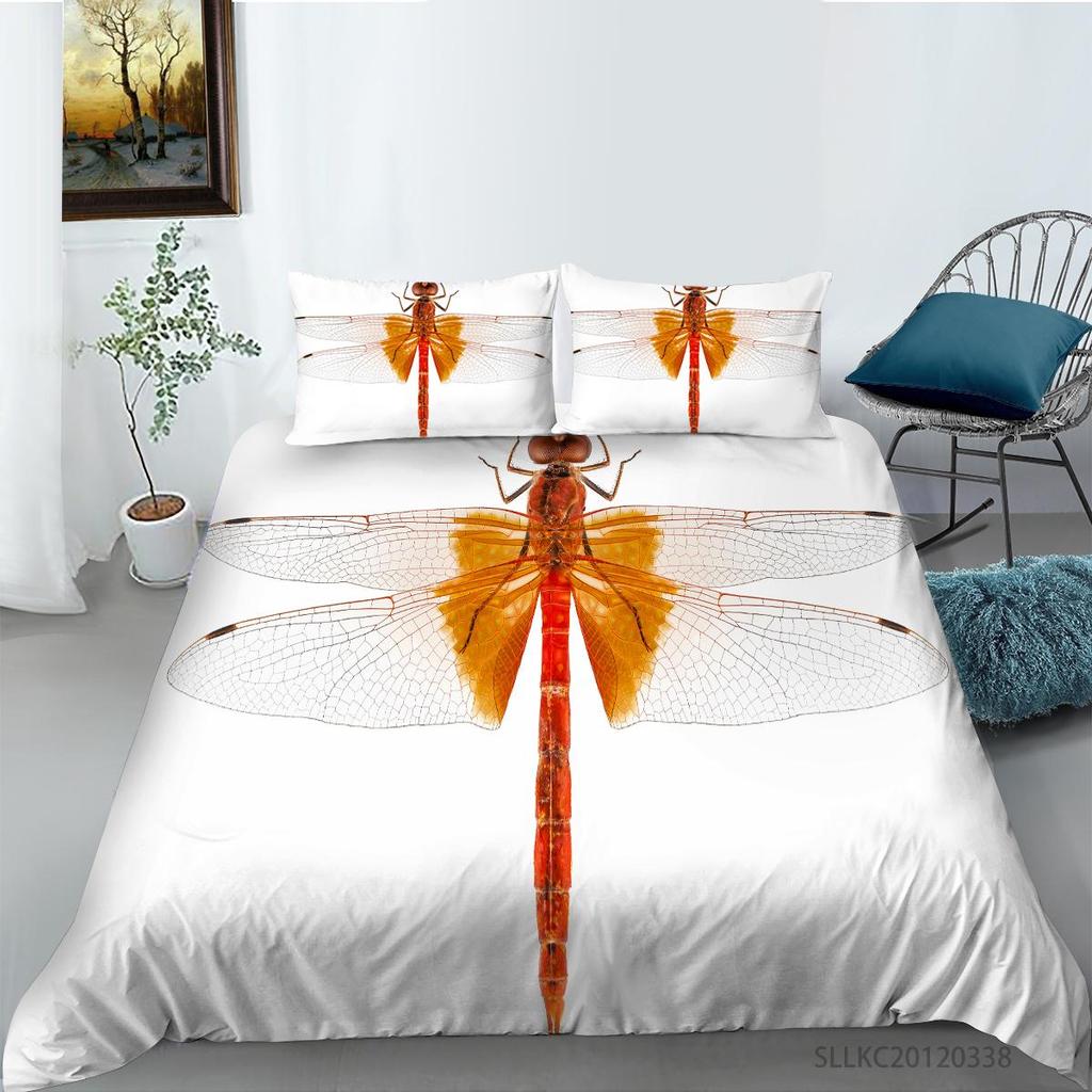 New Fashion Bed Covers Set Dradonfly Printing Home Bedclothes 2/3 Pcs Bedding Suit Insect Comforter Duvet Covers Pillowcase
