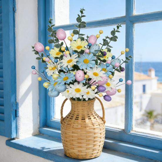 Юшэн Стебли пасхальных яиц Весенние искусственные цветочные пики Имитация ветки с пенопластовыми яйцами для домашнего декора, наполнитель для вазы, центральный элемент стола