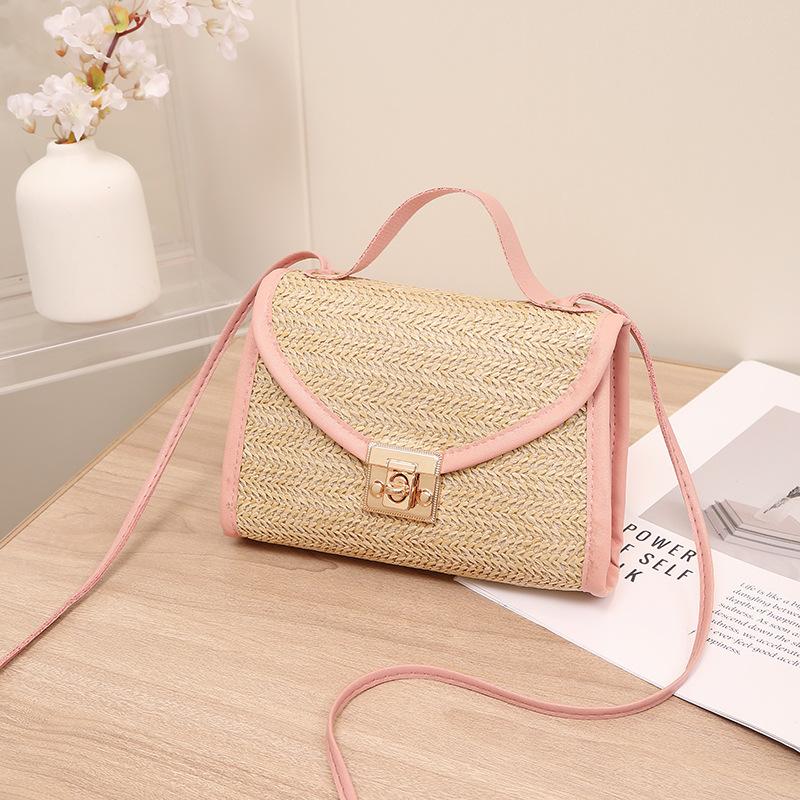 Соломенная сумка новый замок металлическая маленькая квадратная сумка женская сумка модная повседневная простая сумка через плечо сумка для мобильного телефона