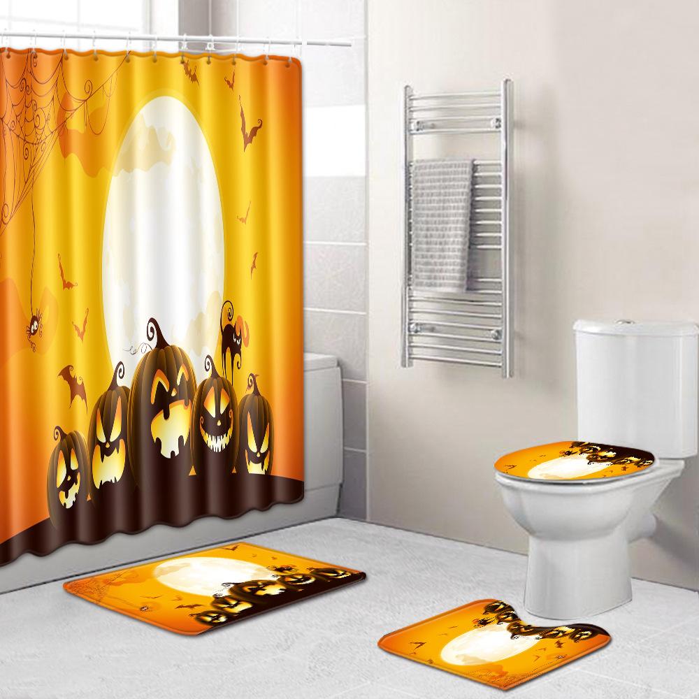 Halloween Bathroom Four-Piece Combination Set Bedroom Non-Slip Carpet Floor Mat Door Mat