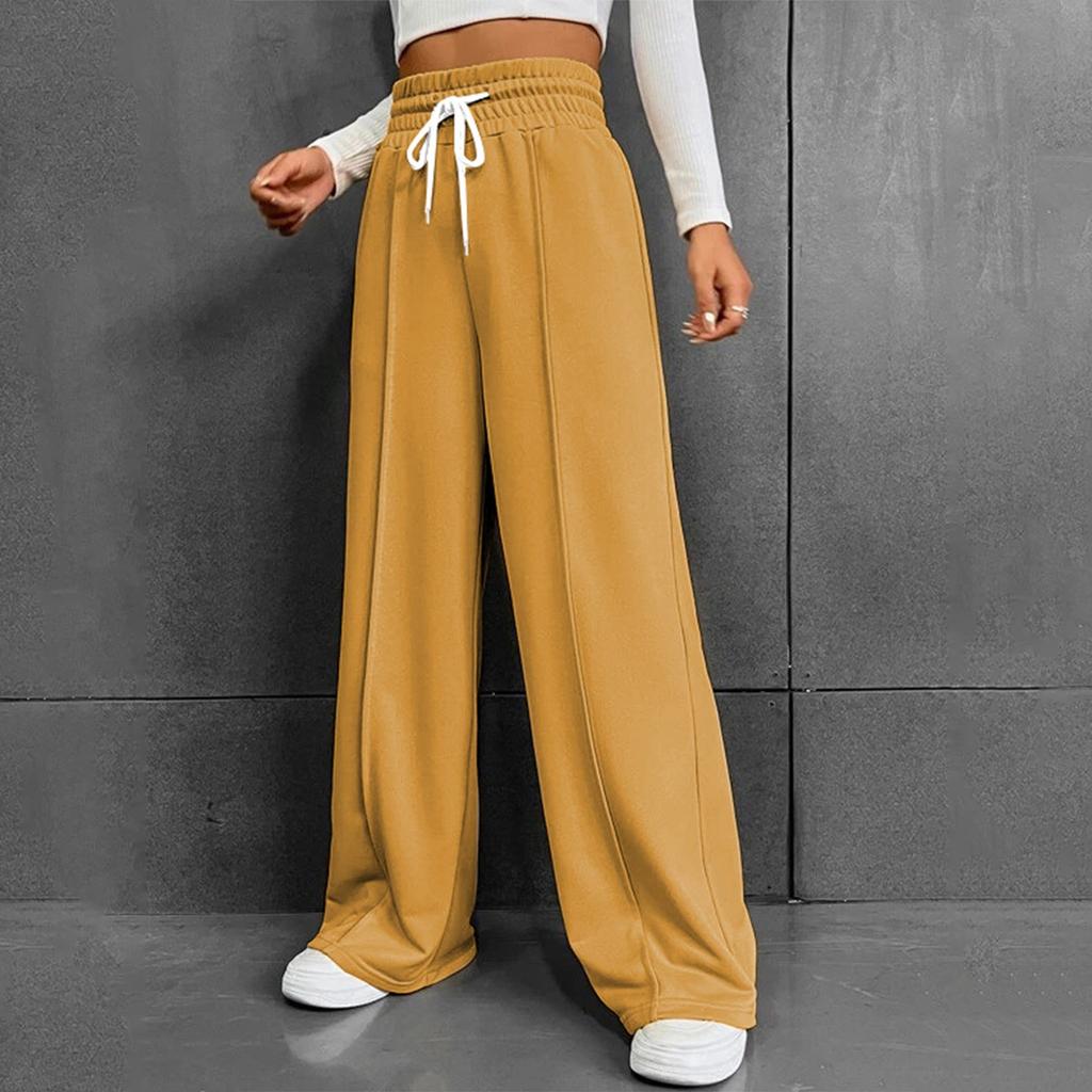 Женские модные однотонные универсальные повседневные брюки с карманами, свободные спортивные брюки с высокой талией и широкими штанинами на шнурке