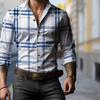 Men's Lattice Printed Long Sleeve Shirts Casual Cardigan New Button Holiday Fashion Shirts