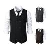 Men Suit Waistcoat V-Neck Sleeveless Striped Print Double Breasted Suit Vest with Patch Pockets Wedding Business Vest