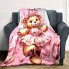 Cute Teddy Bear In A Pink Dress With Floral Crown And Angel Wings Surrounded By Hearts On A Pink Background Lightweight Customizable Blanket