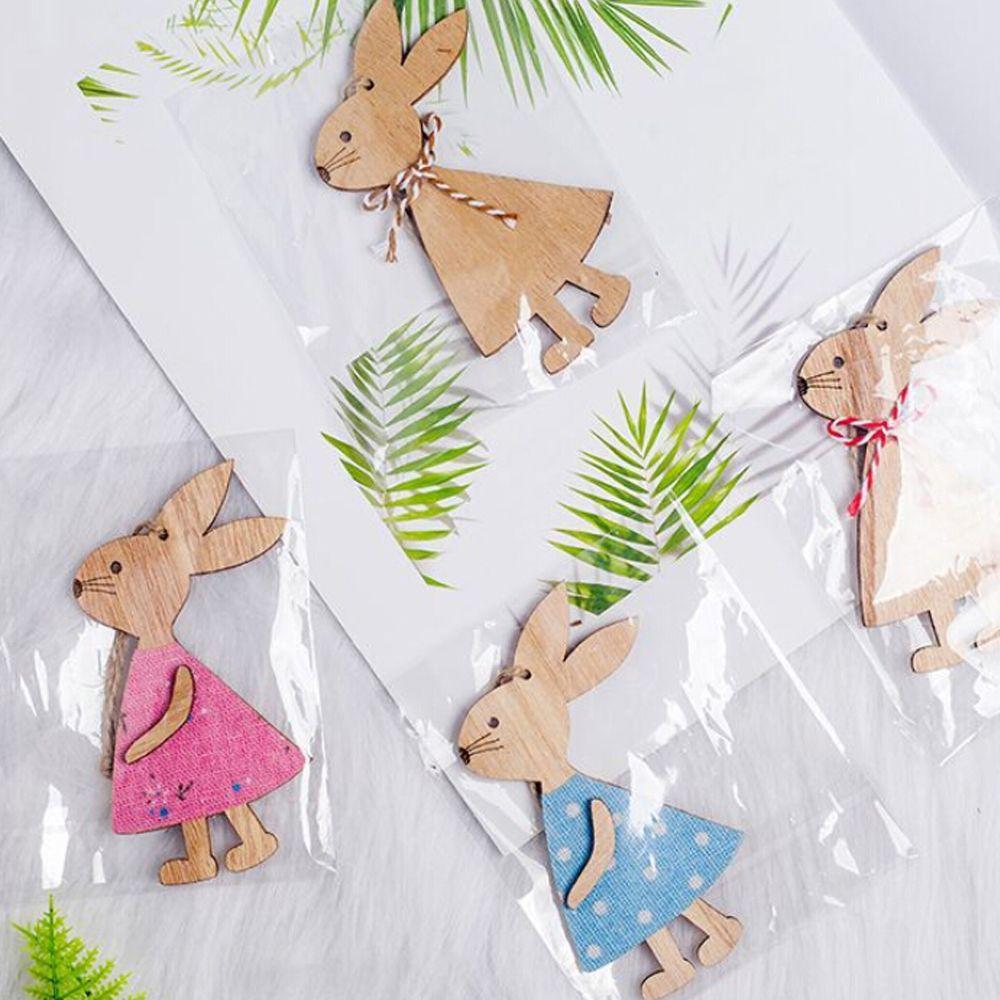 3PCS Household Home Decorations Party Supplies Cute Bunny Wood Crafts Easter Rabbit Easter Ornaments