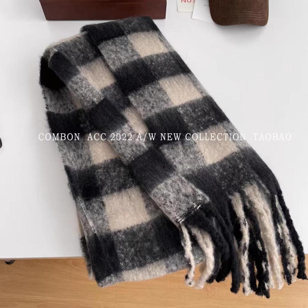 Yu Shuxin Style Plaid Cashmere Scarf - Women's Winter Korean Fashion, Thick & Warm