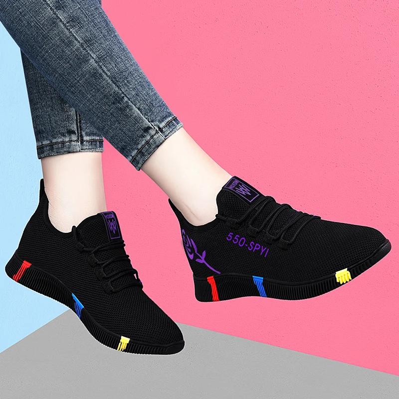 Women's Vulcanize Shoes New Arrival Fly Woven Air Mesh Casual Breathable Sneakers Korean Style Thick-Soled Daddy Shoes