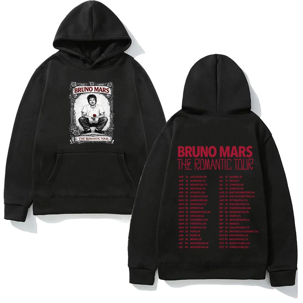 Bruno Mars Romantic Tour Hoodie Pop Soul Concert Hooded Retro Music Fan Merch Tour Outfit Autumn/Winter Clothing Fleece Hooded Mens womens clothes