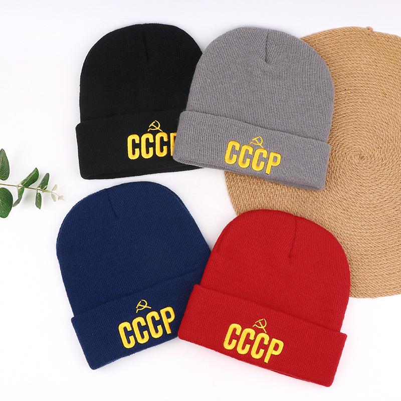Pullover CC Hat Winter Knitted Hat Cold Wool Hat Three-dimensional Russian Embroidery CP Popular Letters Men and Women