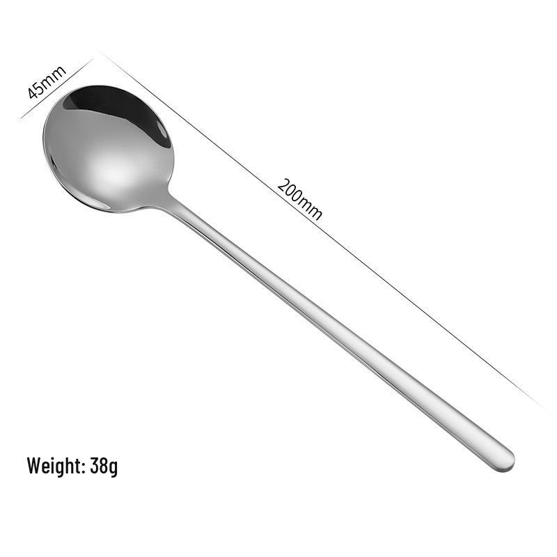304 Stainless Steel Long Handle Korean Round Spoon - Ideal for Coffee Stirring, Desserts, Bird's Nest, and Ladling.