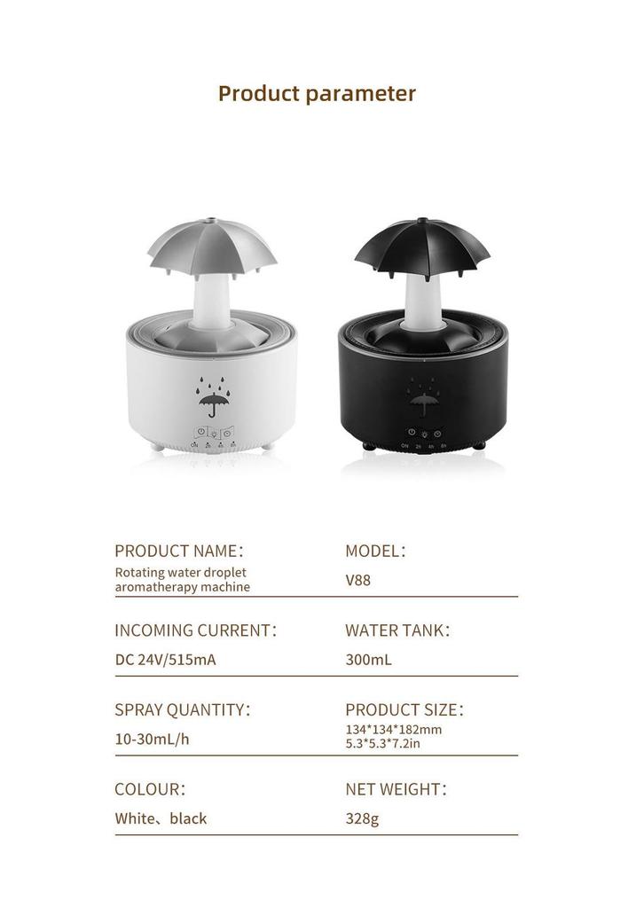 Rotating Water Drop Aroma Diffuser with Seven-Color Light and Large Mist Output