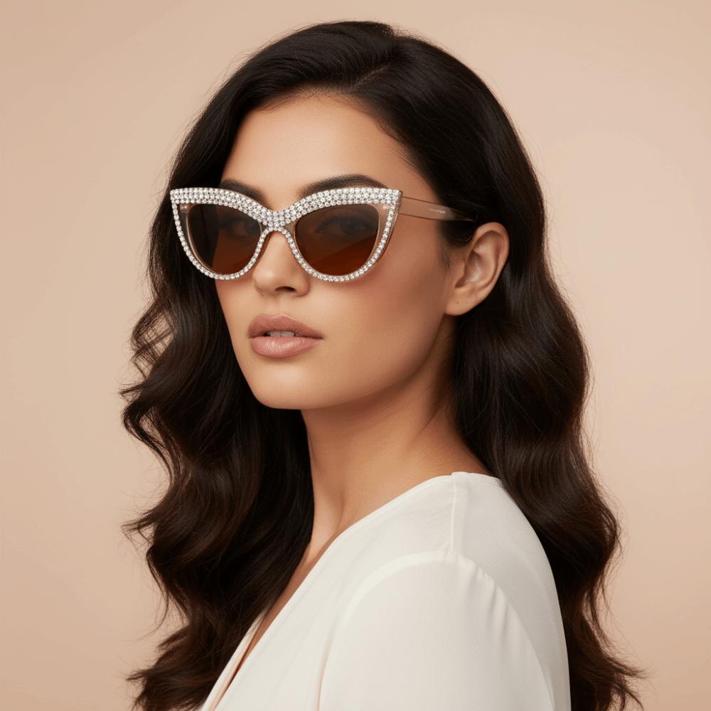 Sparkling Cat Eye Eye Sunglasses Full Frame Rhinestone Studded Sunglasses Computer Use