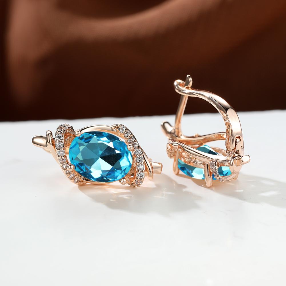 1 пара золотистого цвета Vine Geometry Round Oval Cut Pink Purple White Aqua Stone Party Серьги-кольца с камнем по рождению Висячие серьги Ювелирные изделия