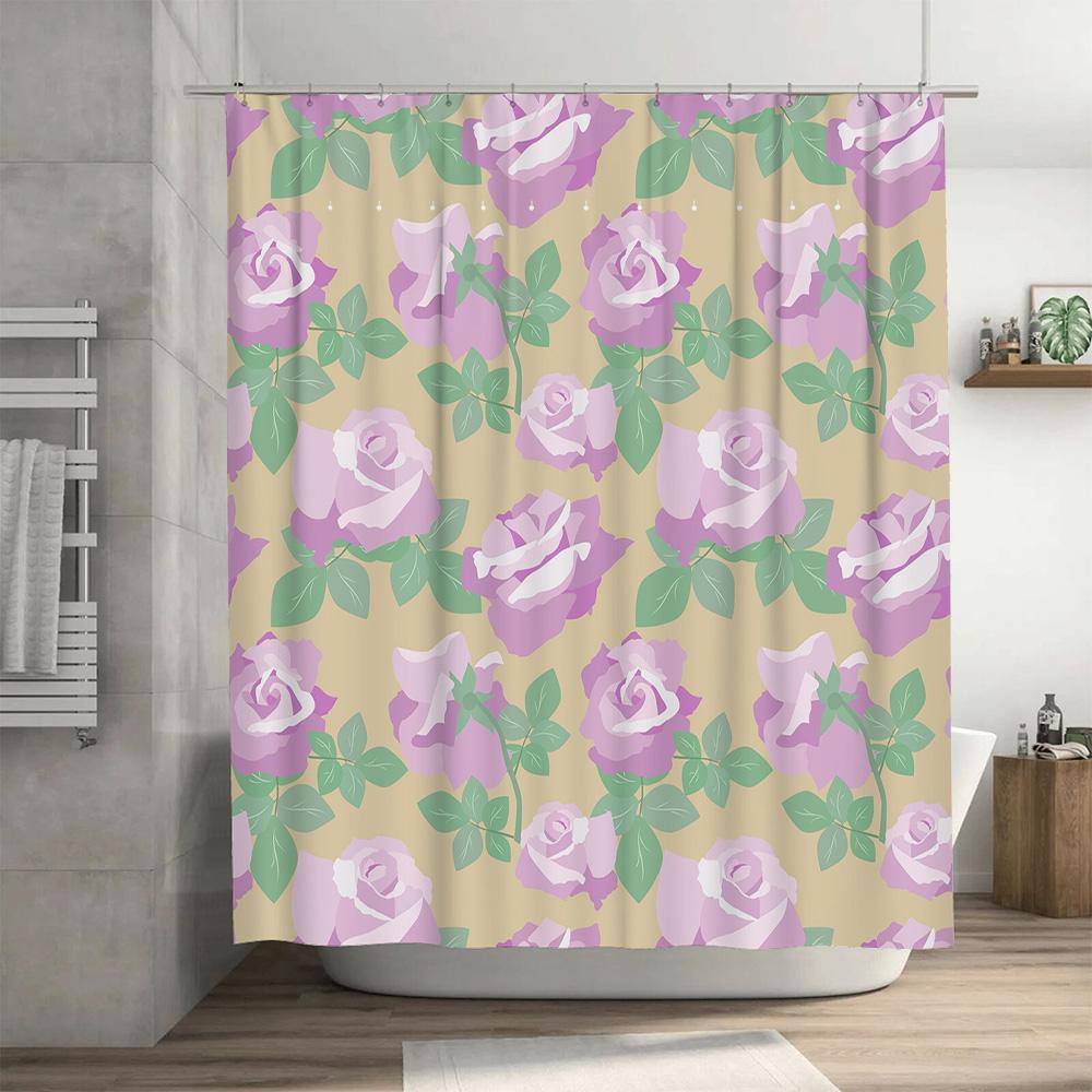 Pink Rose Shower Curtain Bathroom Decor Pattern Flower Fabric Waterproof Bath Liner Set for Home Decoration Pink Floral Print Sh