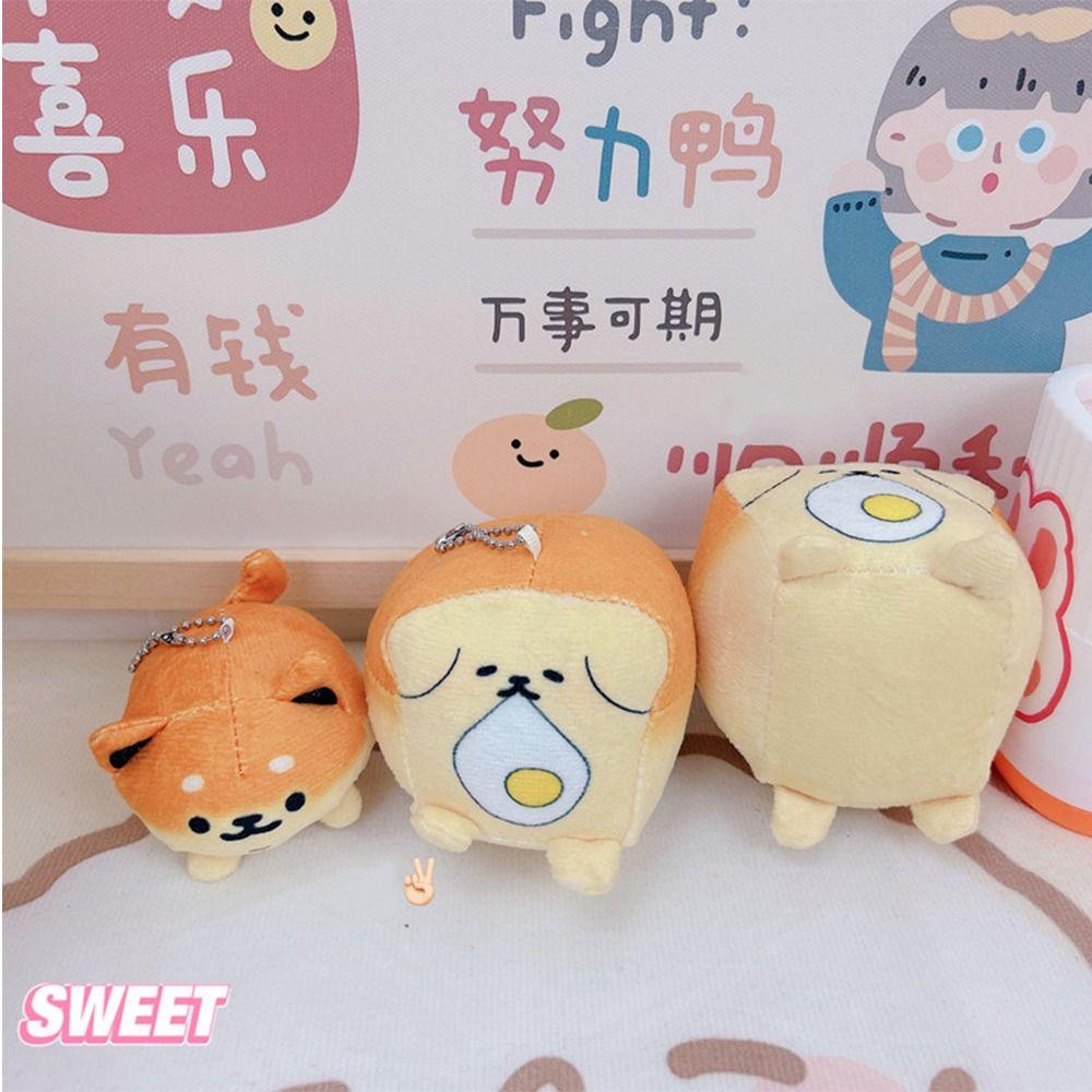 Plush Cute Bread Dog Key Chain Shiba Inu Cartoon Plush Doll Toy Kawaii Plush Animal Pendant  Men