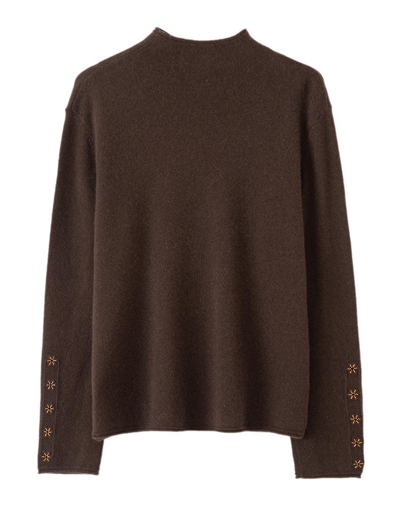 Lekasha Pure Cashmere Hand-Beaded Half-High Collar Cardigan Coat for Women