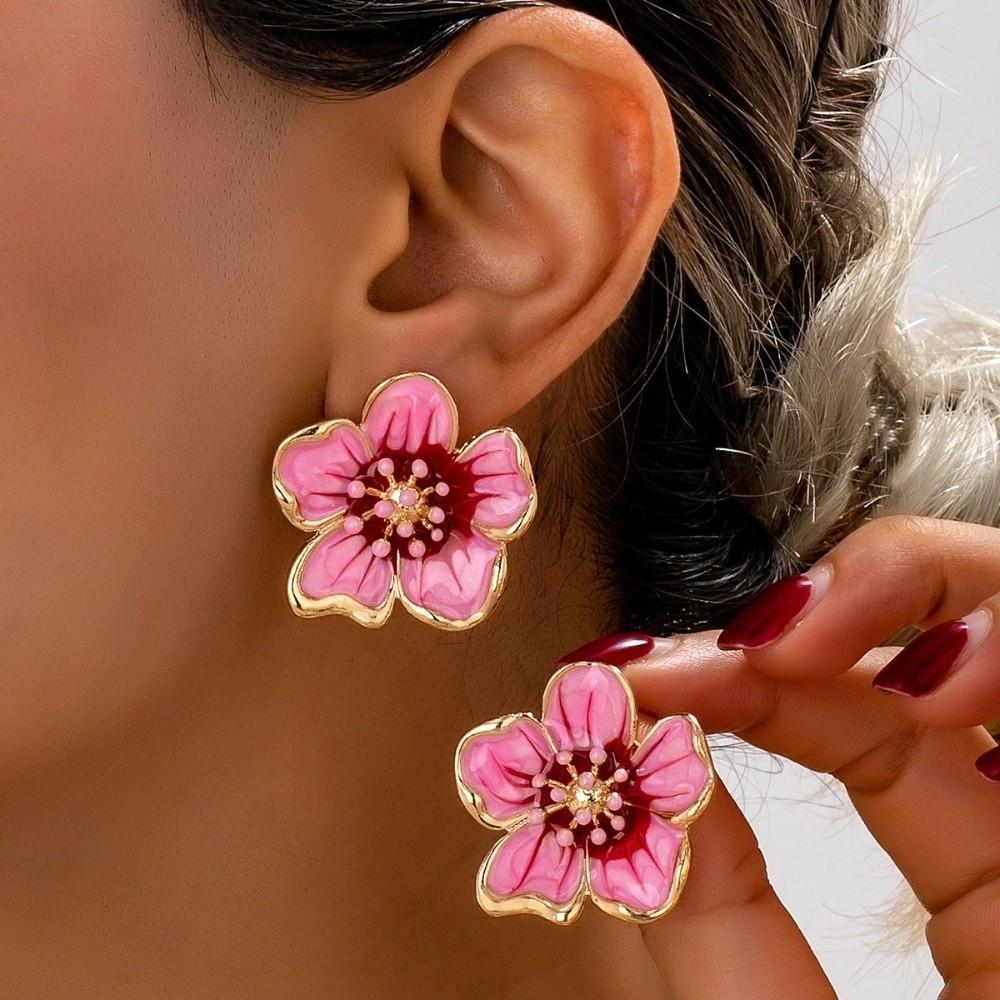 Enamel Floral Stud Earrings Colorful Drop Earrings Sweet Flower Earrings Women