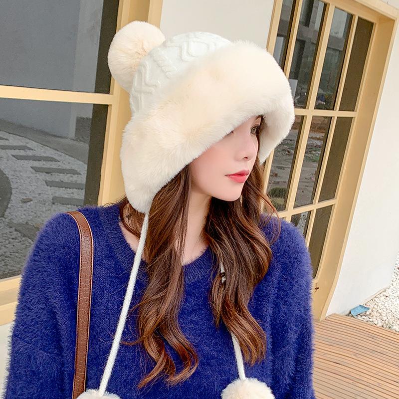 Women's Cashmere Hat Three Wool Balls Autumn Winter Cap Cute Fleece Thickened Warm Solid Knitted Hats