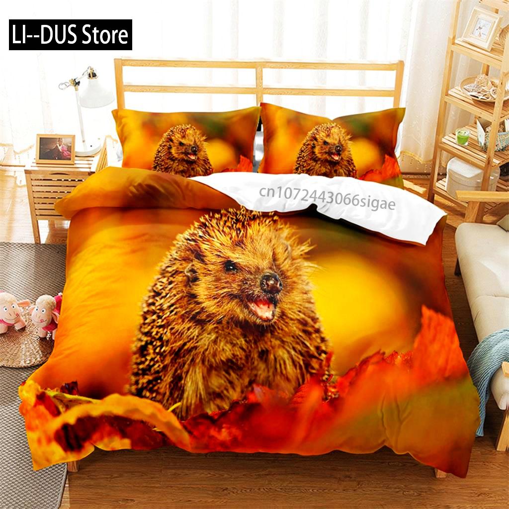 Hedgehog Duvet Cover Cute 3D Wildlife Animal Polyester Comforter Cover Bedding Set For Home Bedroom Decorations Women Children