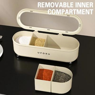 4-секционная коробка для приправ, большая емкость, герметичная банка для специй, многоцелевой ящик для хранения специй, кухонные принадлежности для соли, сахара