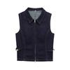 Kaslead New Arrival Women's Clothing Fashion Style Fashion Minimalist Silm Lapel Two-Way Denim Vest